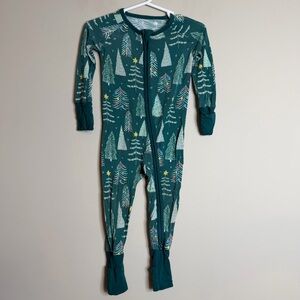 Little Sleepies Forest Green Winter Tree Print Footie Sleeper 6-12 Months